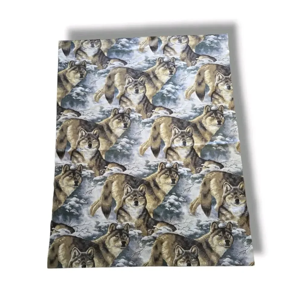 Vintage 1980s Blanket Owen Wolf Wolves Winter Woods Nylon Polyester USA Made